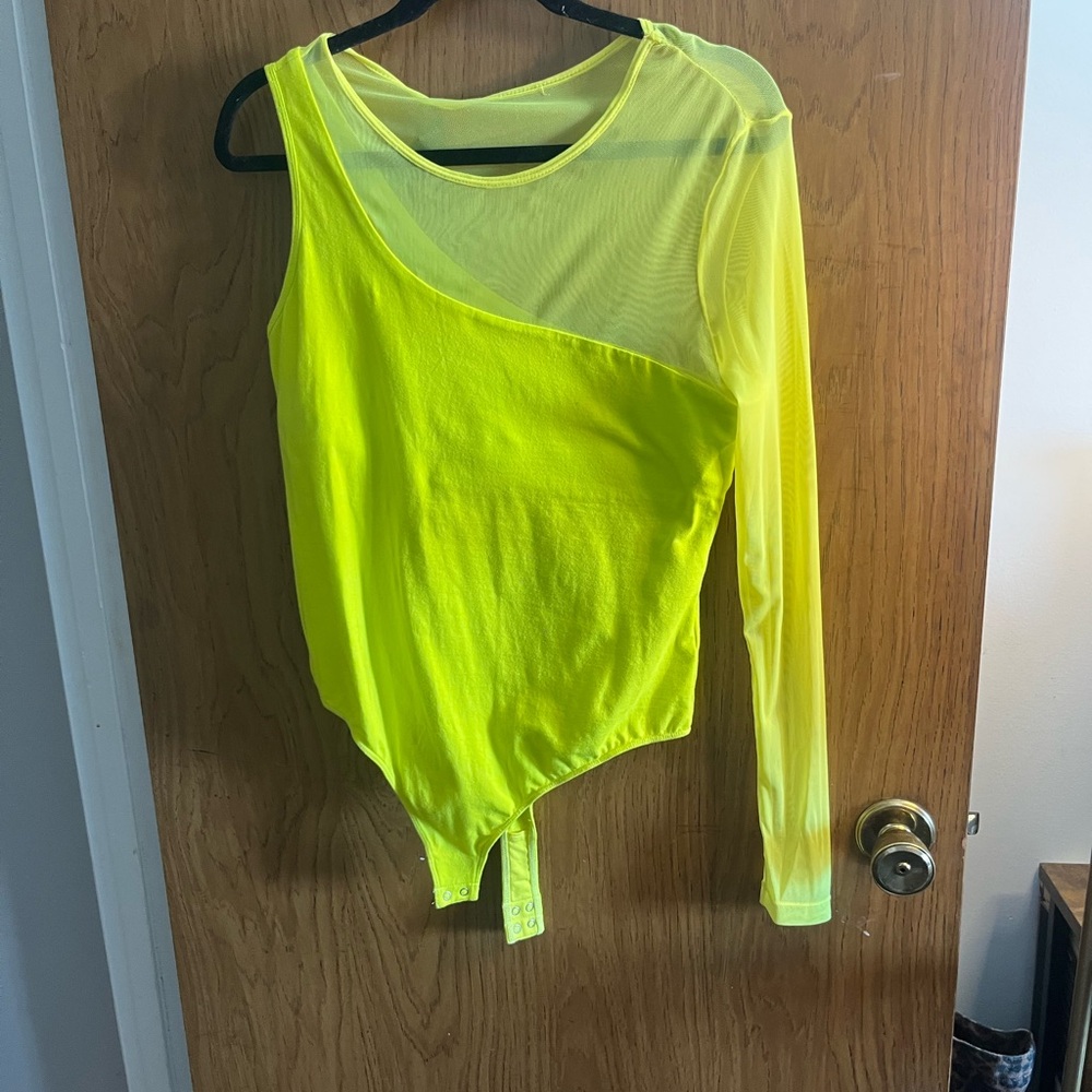 Kendall & Kylie Neon Yellow Asymmetrical Bodysuit